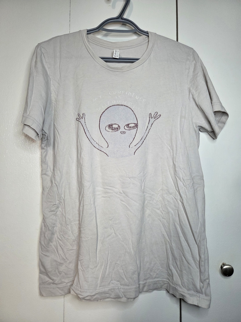 ☀️Strange Planet Men's M Light Gray Graphic Tee "My Confidence Is Unfounded"